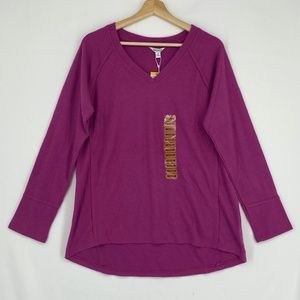Wildfox Womens Medium Haley Brushed Top Elderberry Purple Long Sleeves Raw Edges